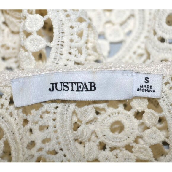 Justfab Ladies S Cream Crochet 3/4 Puff Sleeve Top Cottage Granny Core Boho - Picture 8 of 10